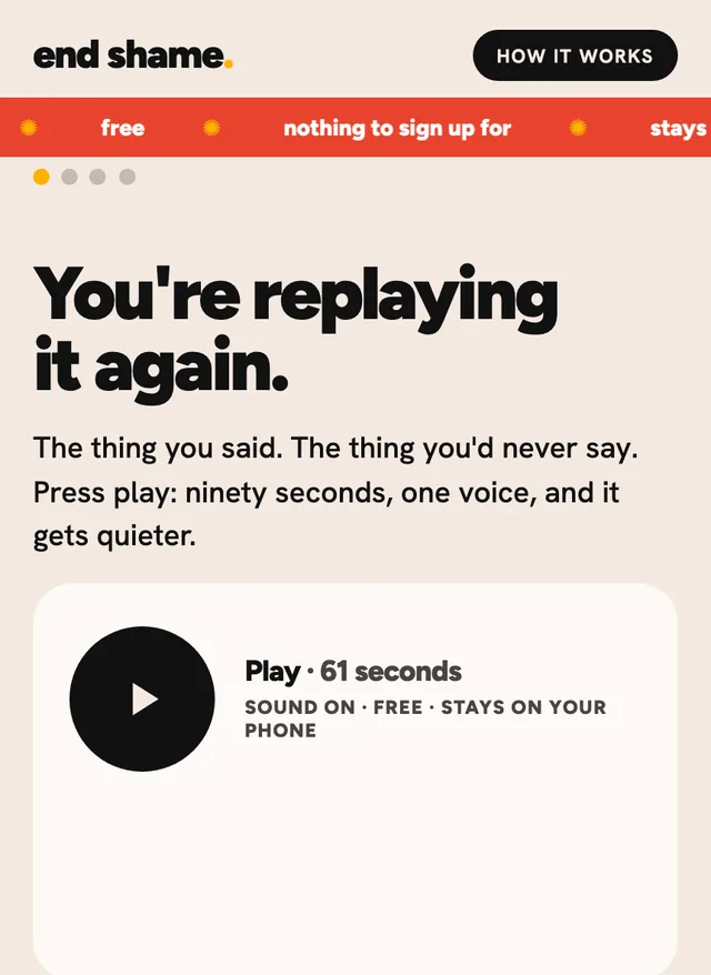 end shame on a phone: You're replaying it again, with a play button for ninety seconds