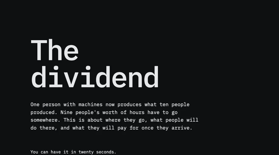 The Dividend: a thesis in nine parts, set in monospace on black